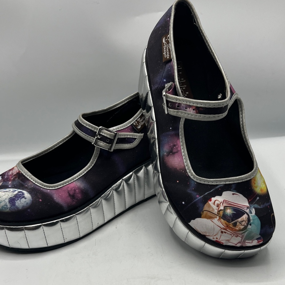 Galaxy Astronaut Platform Mary Janes - Silver Platform, Purple Galaxy Print - Picture 3 of 11